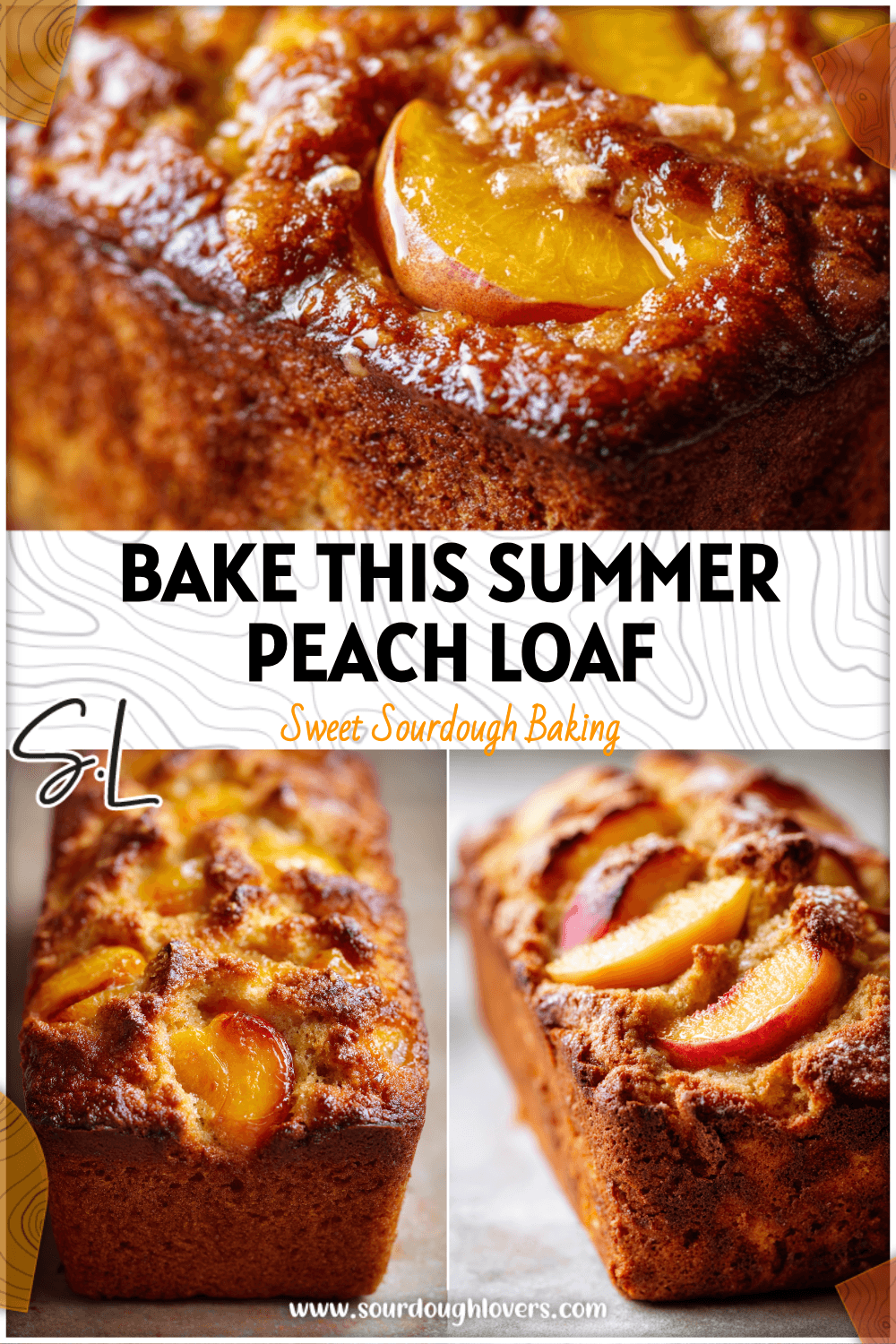Golden sourdough peach cobbler loaf topped with baked peaches, perfect for Sourdough Summer Recipes.
